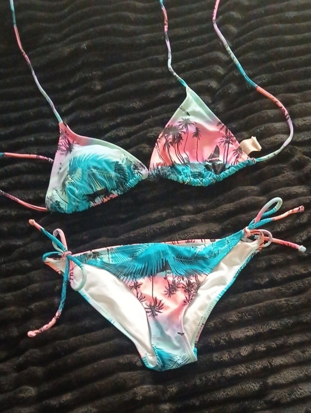 OP Beach Print Multi Colored String Bikini Size Top:XL Bottom:SM